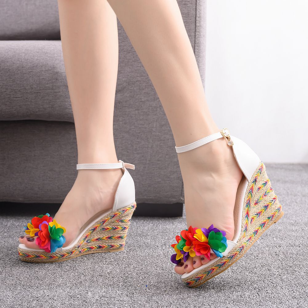 Colorful Flower Fish Mouth Wedge Sandals