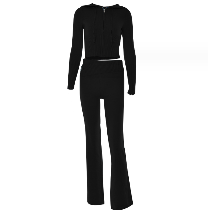 Hoodie Suit Women Leisure Sexy Zip Long Sleeve Sweater And High Waist Long Pants Set