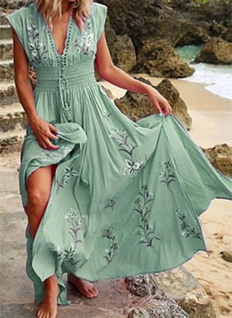 V-neck Long Skirt Summer Sleeveless Loose Casual Dress