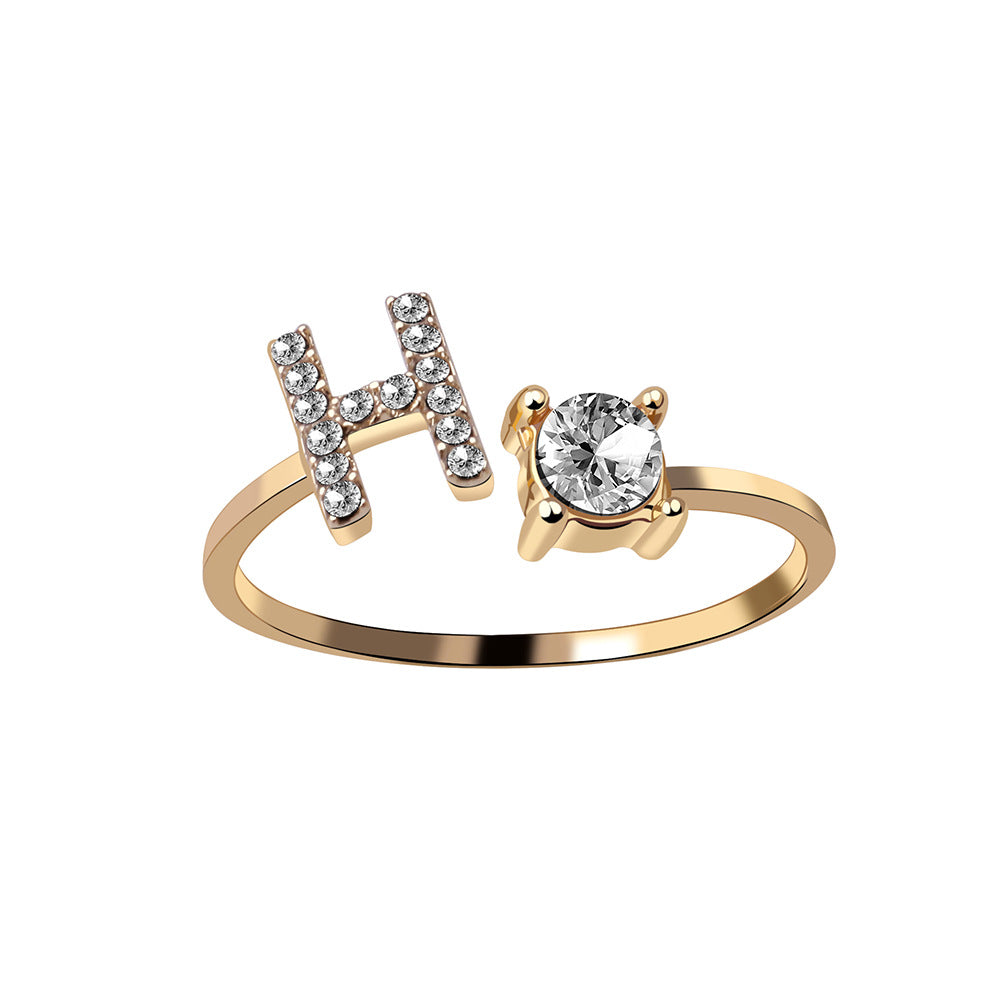 Design Adjustable 26 Initial Letter Ring Fashion Jewelry For Women Simple Elegant