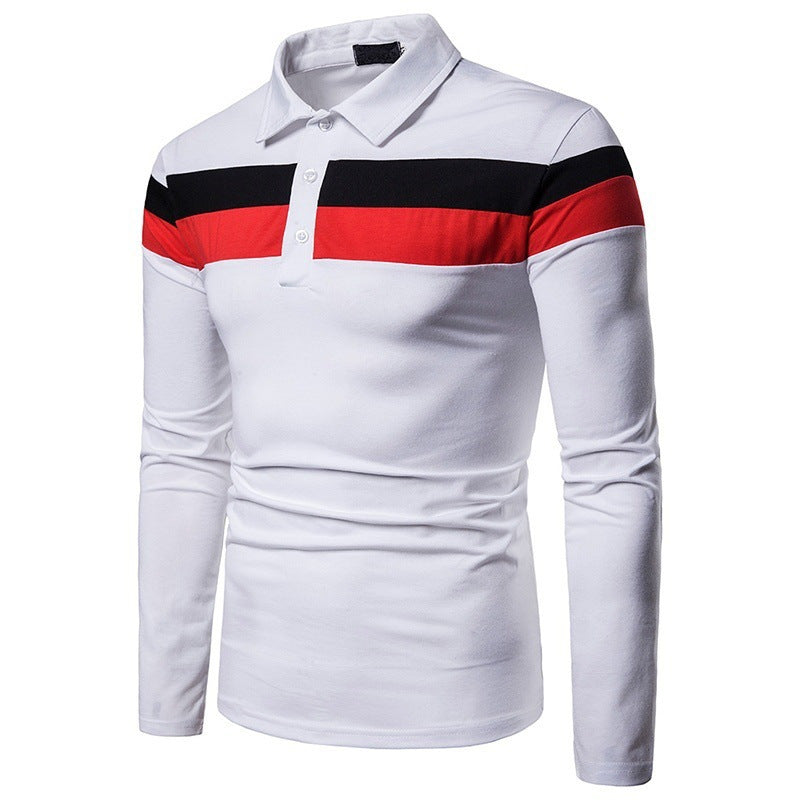 Tri-color Stitching Fashion Casual Men's Lapel Long Sleeve