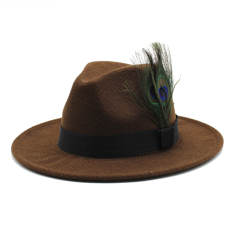 Women's Woolen Big Brim Peacock Feather Casual Sun Hat