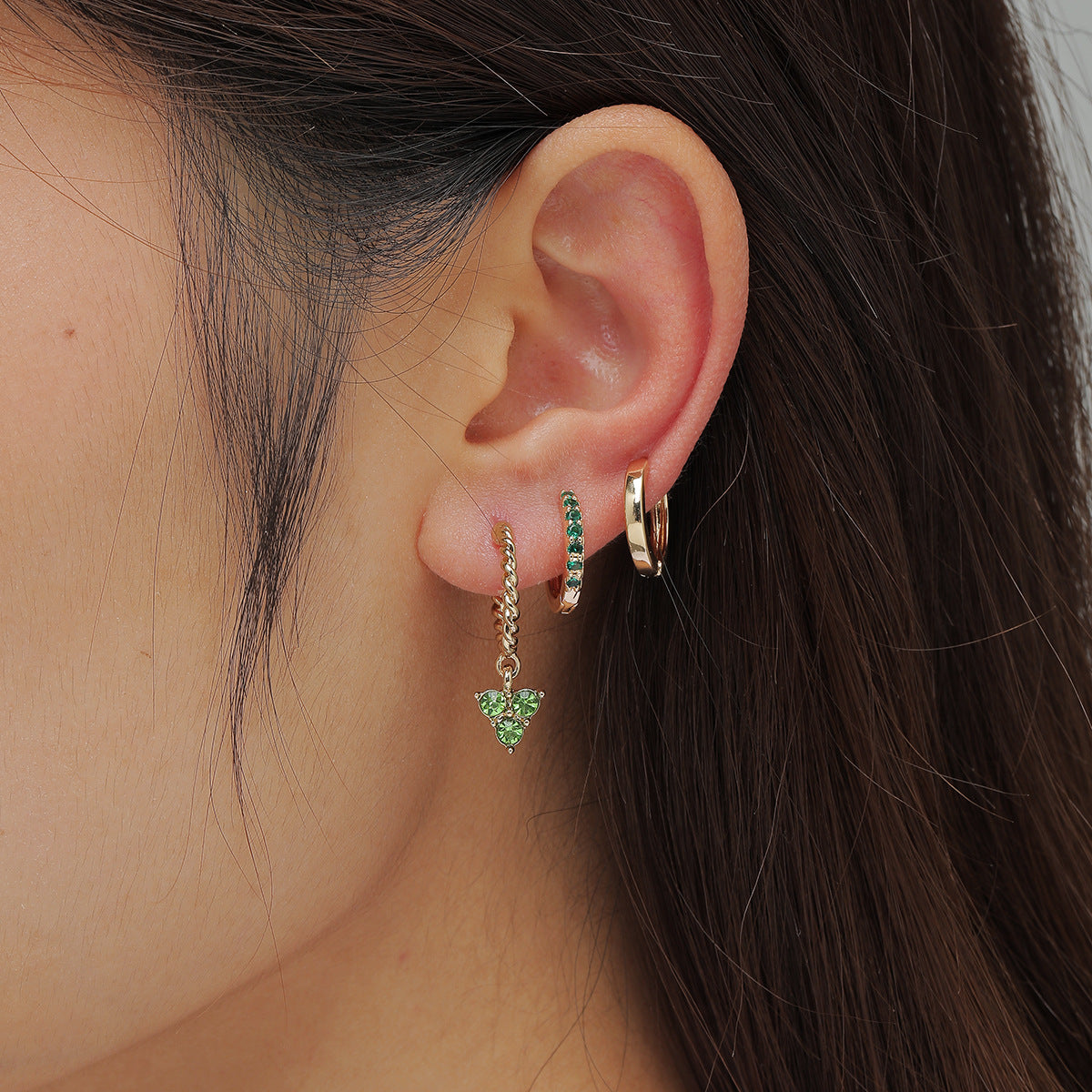 Threeset Copper Ear Clip Eardrop Earring Set