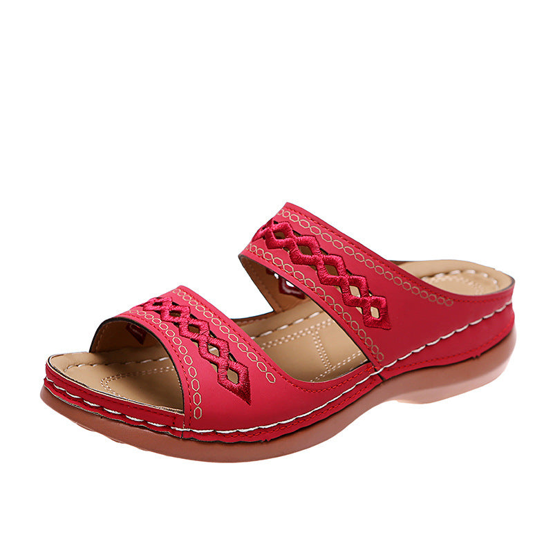 Low Cut Round Head Side Empty Wedge Breathable Sandals