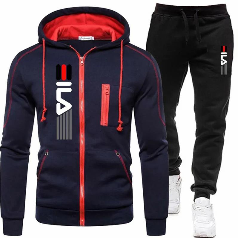 Men Sports And Leisure Suit Zipper Cardigan Hooded Suit Multi-pocket Slim Fit Sweater Suit