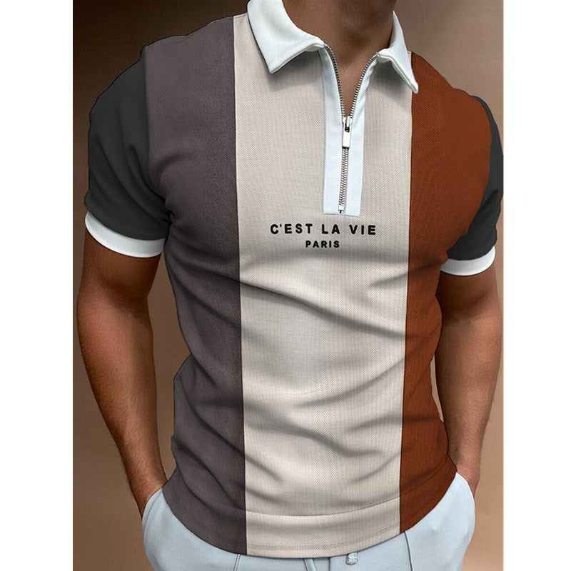 Men's POLO Shirt Striped Printed Short Sleeve T-Shirt