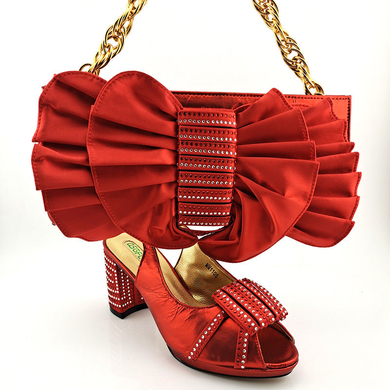 Fashion Suit Fish Mouth Hollow High Heels And Bow Clutch Bag