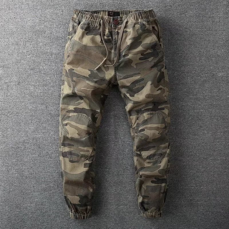 Retro Camouflage Ankle Banded Pants Men's Straight Slim Fit Overalls