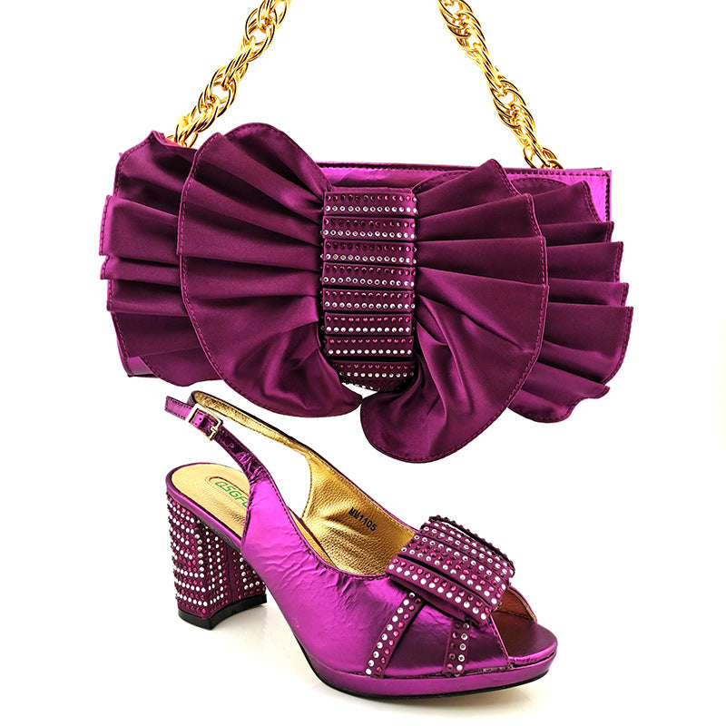 Fashion Suit Fish Mouth Hollow High Heels And Bow Clutch Bag