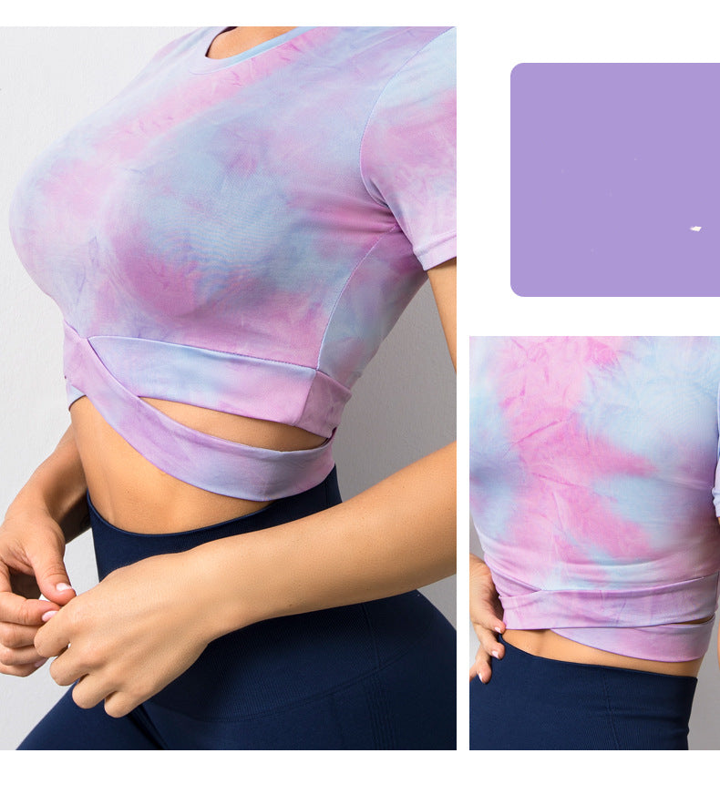 Fitness Top With Navel-dye Short-sleeved