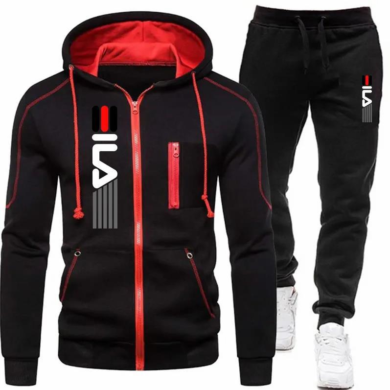 Men Sports And Leisure Suit Zipper Cardigan Hooded Suit Multi-pocket Slim Fit Sweater Suit