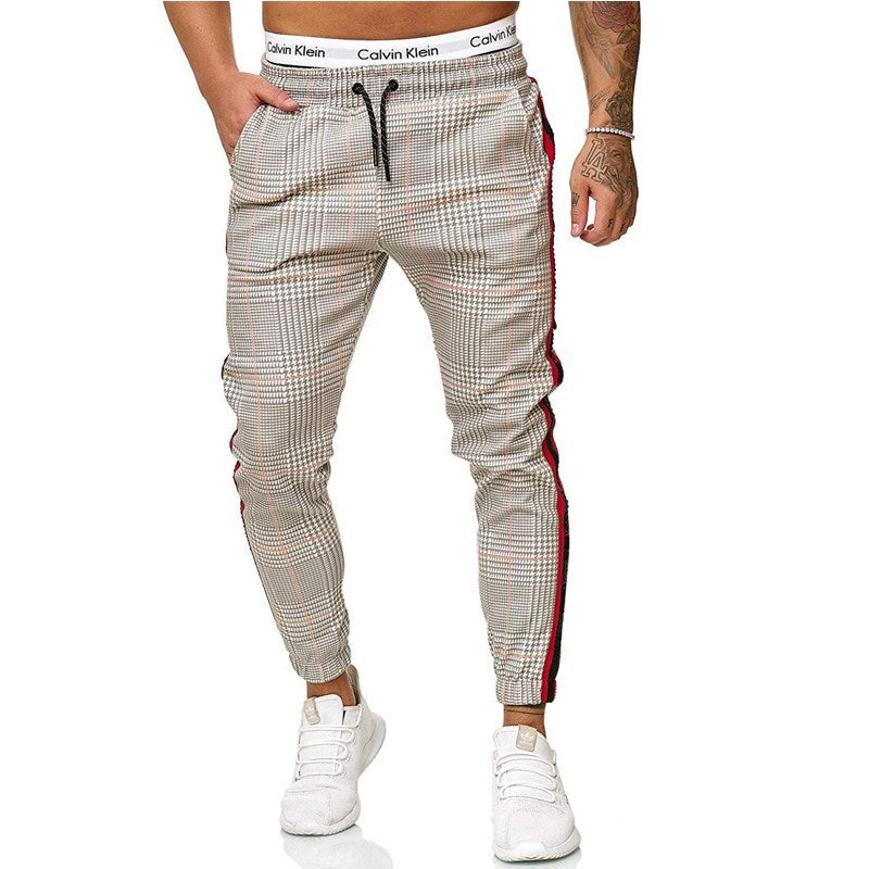 Men's Casual Slim Printed Plaid Pants