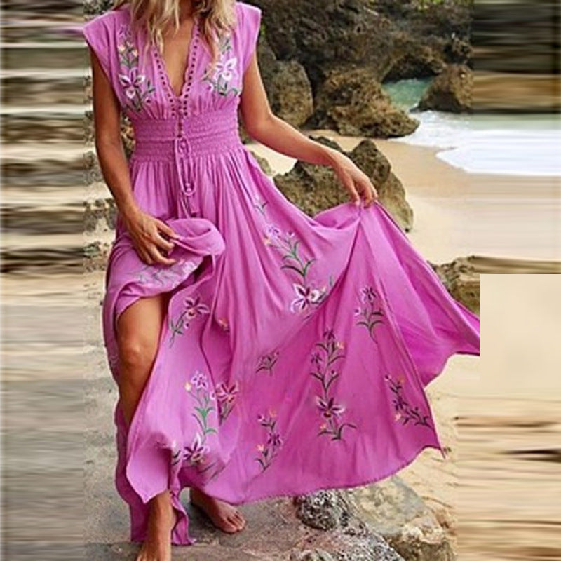 V-neck Long Skirt Summer Sleeveless Loose Casual Dress