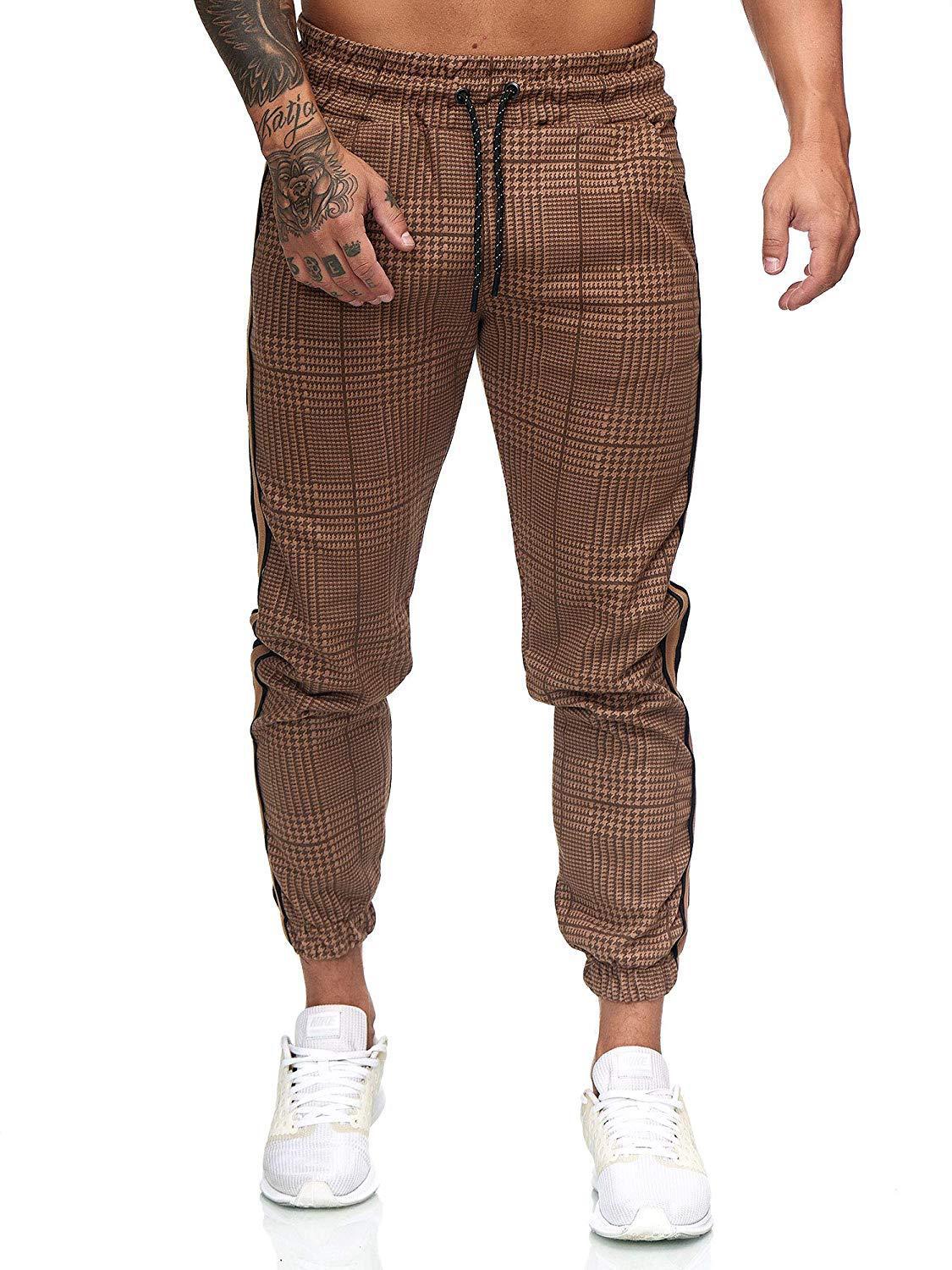 Men's Casual Slim Printed Plaid Pants