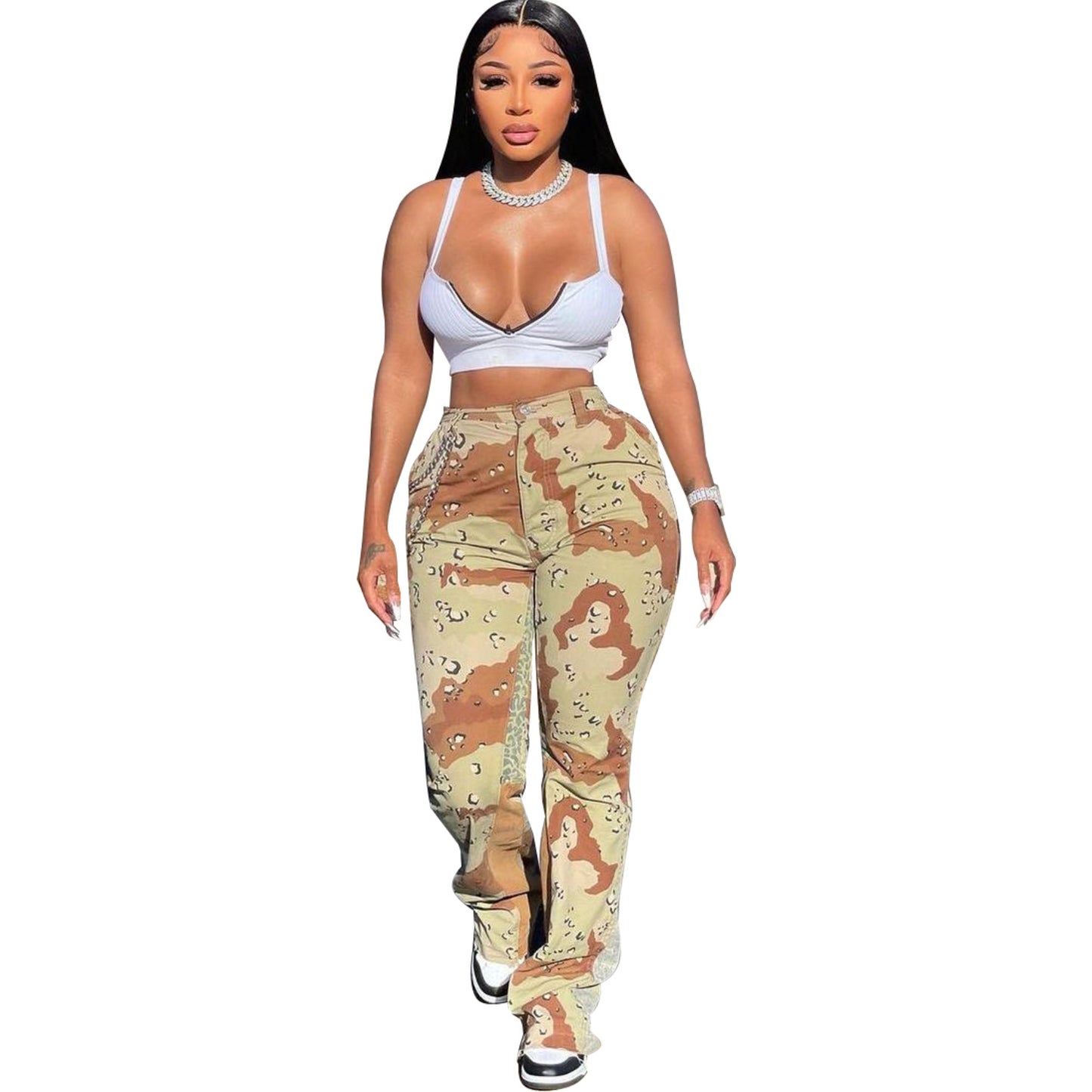 Camo Stitching Flared Pants