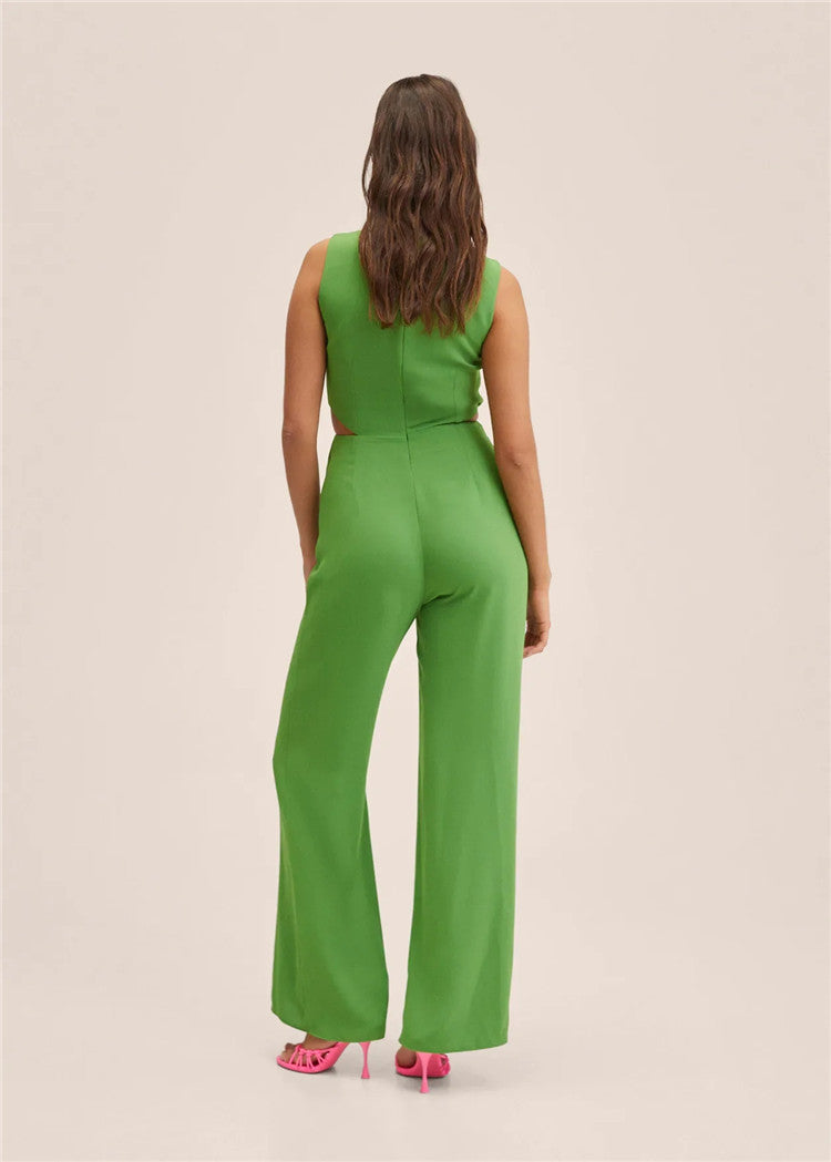 High Waist  Waist Knot Cut Trousers Jumpsuit Women's