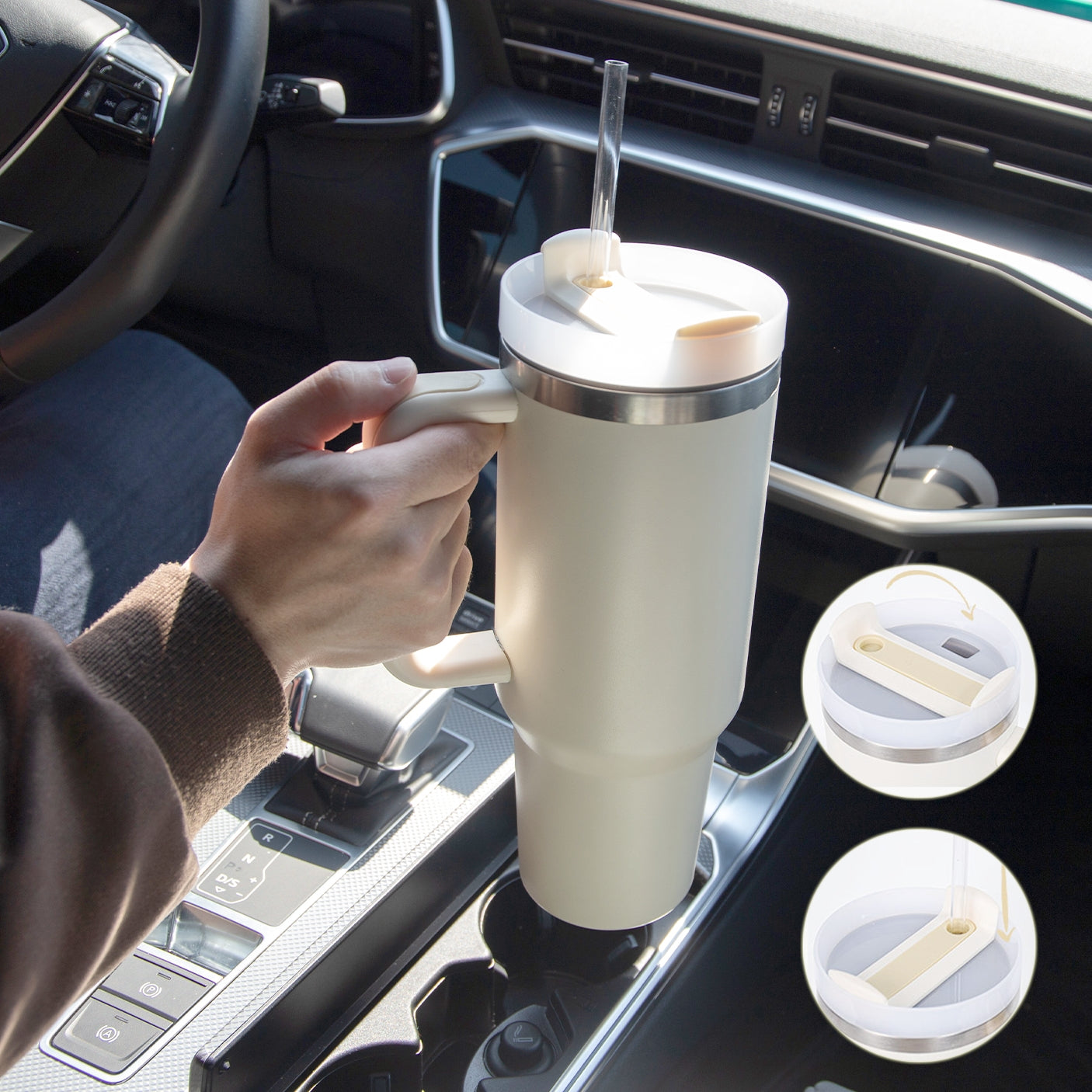 Thermal Mug 40oz Straw Coffee Insulation Cup With Handle Portable Car Stainless Steel Water Bottle LargeCapacity Travel BPA Free Thermal Mug