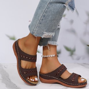 Low Cut Round Head Side Empty Wedge Breathable Sandals