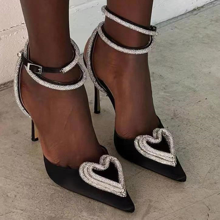 Fashionable All-match Heart-shaped Rhinestone Sandals