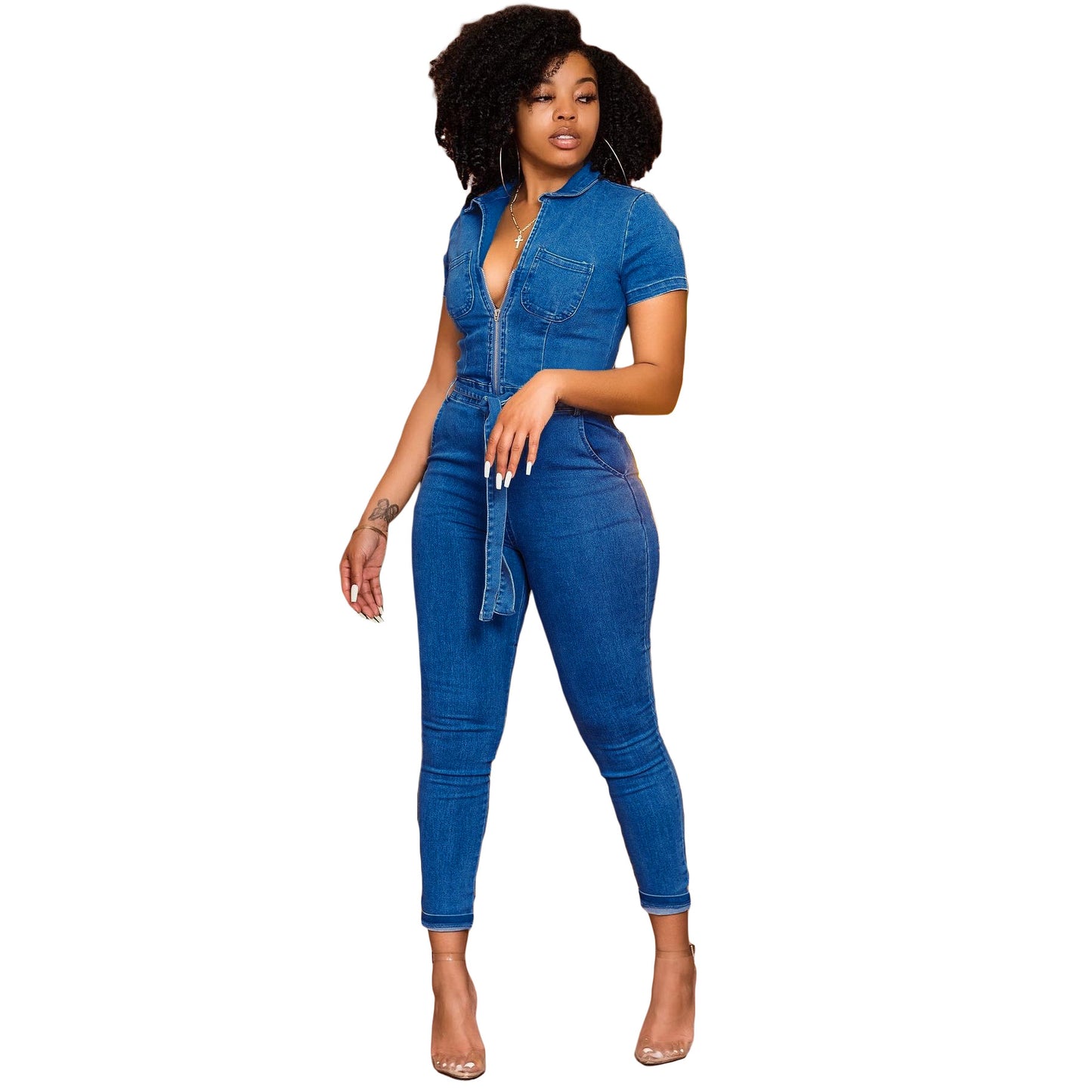 Fashionable Sleeveless One-piece Denim Trousers