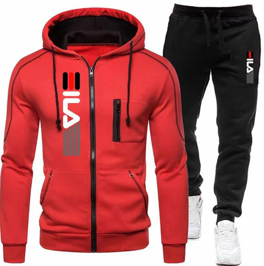 Men Sports And Leisure Suit Zipper Cardigan Hooded Suit Multi-pocket Slim Fit Sweater Suit