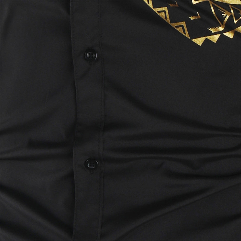 Luxury Gold Black Shirt Men Slim Fit Long Sleeve