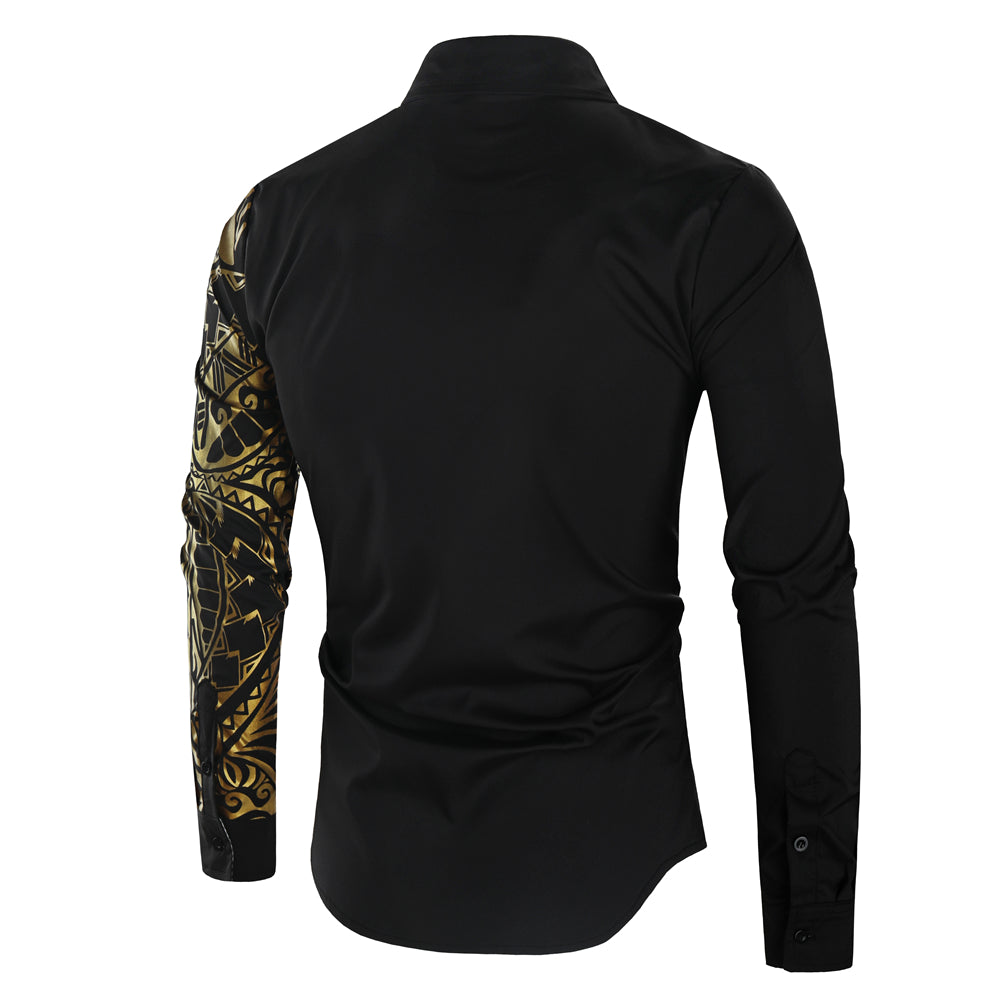 Luxury Gold Black Shirt Men Slim Fit Long Sleeve